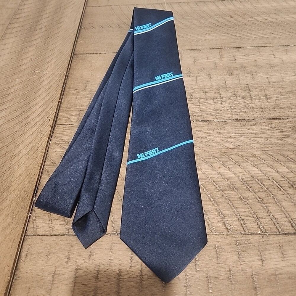 Vtg Narrow 3" Hi Fert Fertilizer Advertising Neck Tie Blue Stripe Logo Australia
